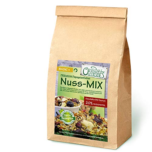 Original-Leckerlies: Nuss-Mix 1 kg, ***Premium Qualität*** Papageienfutter mit geschälten Saaten, hoher Anteil an Nüssen, Bio-Getreide und leckerem Gemüse, Ebereschen und Hibiskusblüten von Original-Leckerlies