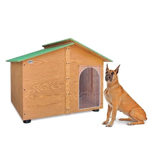 Original Legno Fabrikkauft Hundehütte aus Holz für den Außenbereich, verstärkter Vorhang, Made in Italy, Modell Alpen – extra groß "Riese" 150 x 125 x H115 cm von ORIGINAL LEGNO