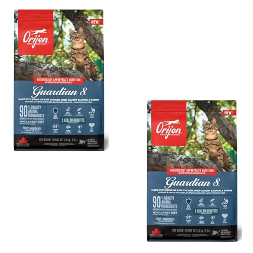 Orijen Guardian 8 | Doppelpack | 2 x 340 g | Trockenfutter für ausgewachsene Katzen | 90% tierische Zutaten | Mit frischem oder rohem Geflügel- und Fischzutaten von Orijen