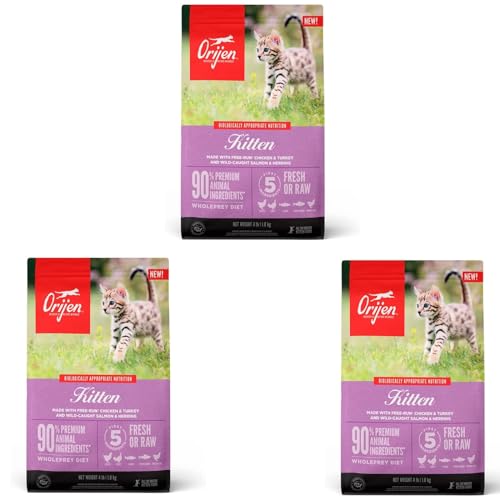 Orijen Kitten | 3er Pack | 3 x 340 g | Alleintrockenfutter für Katzen | Kann dabei helfen Kitten optimal zu versorgen | Enthält 15 frische oder rohe Zutaten | Mit Geflügel von Orijen