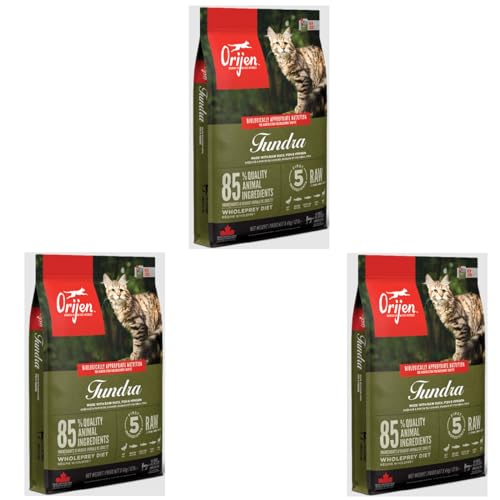 Orijen Tundra | 3er Pack | 3 x 340 g | Alleintrockenfutter für Katzen | Mit roher Ente, Fisch und Wildfleisch | Hergestellt in Kanada | Mit einem gefriergetrockneten Überzug von Orijen