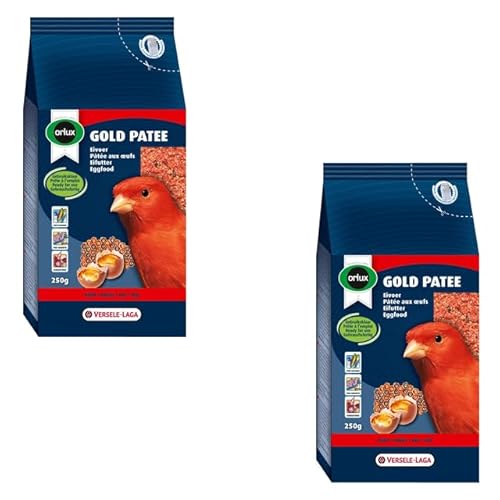 Orlux Gold Patee Kanarien Rot | Doppelpack | 2 x 250 g | Gebrauchsfertiges Eifutter mit rotem Farbstoff für Kanarien, Einheimische Vögel und Exoten | Mit 100% natürlichem Honig von Orlux