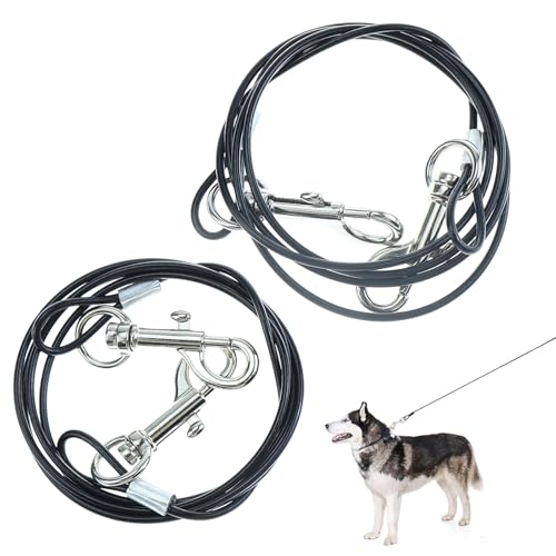 2 Stück Hunde-Auslaufkabel, kaufeste Hundeleine, Stahldraht, schwarze Hundeleinenverlängerung, kein Verheddern, für Outdoor, Hof und Camping von Ormromra