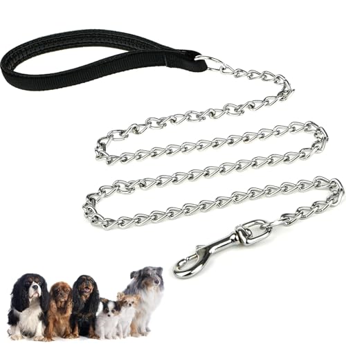 Hundeleine Metall Leine, 180cm Kausichere Haustierleinenkette, Übungsleine mit PU Leder und Gepolstertem Nylon-Griff, Übungsleine, Trainingsleine Für Kleine Mittlere und Große Hunde von Ormromra