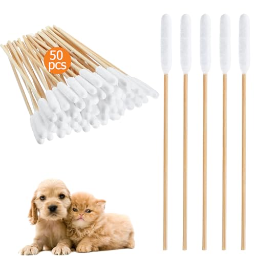 Ormromra 50pcs Dogs Ear Cleaning Swabs, 6 Inch Large Cotton Buds Animal Ear Cleaning Wattestäbchen Sticks, Ear Remedy Cleaning Swabs for Cleaning Animals Ears Wax Infection Removal von Ormromra