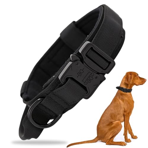 Ormromra Militärisches Nylon-Hundehalsband mit Griff, verstellbares Hundetrainingshalsband, mit Schnellverschluss-Schnalle, robustes Militär-Hundehalsband, schwarz für mittelgroße bis große Hunde von Ormromra