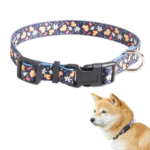 Verstellbares Hundehalsband, Sicherheitshalsband aus Nylon, bequem, langlebig, für kleine, mittelgroße und große Hunde, mit speziellen Designmustern (schwarze Blumen, 2 x 45 cm), 1 Stück von Ormromra