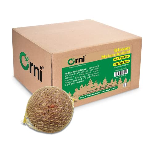 Orni Riesen Meisenknödel mit Insekten 500g | 12 Stück | Leckerer Insektenknödel mit Netz zum Aufhängen | beliebt bei Amseln Meisen und Co | Ganzjahresknödel für Winter, Frühjahr und Sommer von Orni