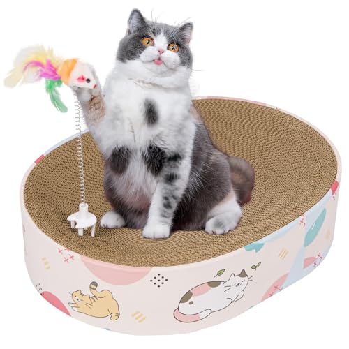 Katzenkratzbett, oval, 3-in-1 Katzenkratzschüssel aus Karton mit hochwertigen, wendbaren Kratzstrukturen und einem Katzenspielzeug für Indoor-Katzen, Schleifkrallenschutz, Furinitrue Sofa von Oroonoko