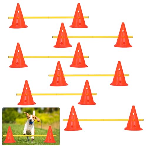 Orsong Dog Agility Hürdenkegel Set:6 Sätze Hürden und Kegel, 12 Übungskegel und 6 verstellbare Stangen, tragbare und langlebige Hunde-Agility-Ausrüstung für das Training überall von Orsong