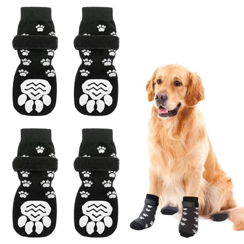 Orssmigs 4 Stück Hundesocken Anti Rutsch Socken für Hunde, Hundeschuhe Pfotenschutz mit Verstellbaren Klettverschlüssen, Weicher Indoor Antirutschsocken Hund für Kleine Mittlere Hunde, Size M von Orssmigs