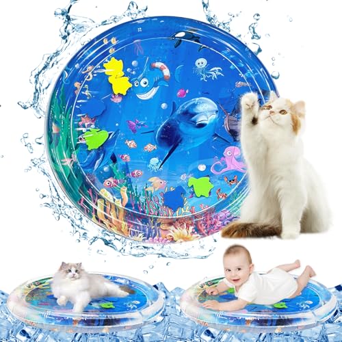 Ortviai Sensorische Wassermatte Katze, Multifunktion Katzenspielzeug Wassermatte, Wasserspielmatte für Katzen Sommer, Katzenspielzeug Wassermatte für Gelangweilte Wohnungskatzen von Ortviai