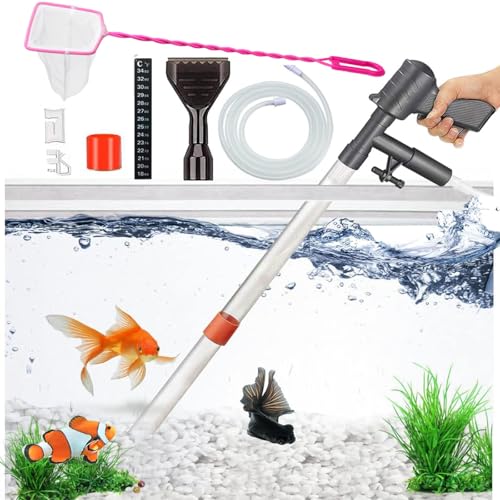 Aquarium-Kies-Reiniger, Siphon, Aquarium-Staubsauger zum Absorbieren von Schmutz, Waschen, Sand, Algenschaber, Wasserwechsel, Kieswascher, Aquarium-Thermometer, Fischnetz-Set für Aquarien, Reinigung von OsAtNb