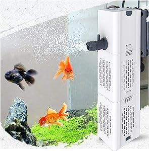 Leise Aquarium Innenfilter 4in1 Aquarienfilter, 500-1800L/H Aquarien Filter mit 2 Filterschwämmen Wasserpumpe Sauerstoff Belüftung Wave Maker für 20L-1500L Aquarium (15W 1000L/H) von OsAtNb