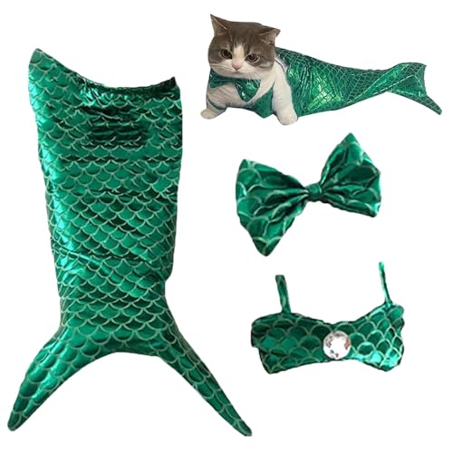 Cat Mermaid Costume | Pailletten Mermaid Costume for A Small Dog Or Cat | Katzen Fischschwanz Kleid Mit Pailletten, Haustier Meerjungfrau Fischschwanz Dekorationskleidung von Oseczmut