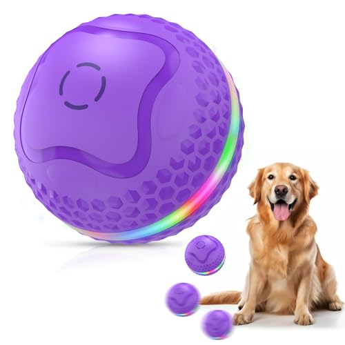 Osinaga Interaktives Hundespielzeug Hundeball, Langlebiges, Bewegungsaktiviertes, Automatisch Rollendes Ballspielzeug für Mittlere/große Hunde mit LED-Blinklicht (Lila) von Osinaga