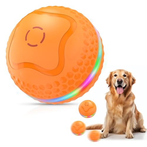 Osinaga Interaktives Hundespielzeug Hundeball, Langlebiges, Bewegungsaktiviertes, Automatisch Rollendes Ballspielzeug für Mittlere/große Hunde mit LED-Blinklicht (Orange) von Osinaga