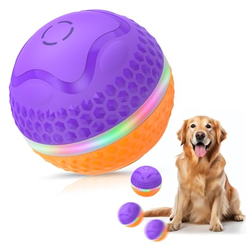 Osinaga Interaktives Hundespielzeug Hundeball, Langlebiges, Bewegungsaktiviertes, Automatisch Rollendes Ballspielzeug für Mittlere/große Hunde mit LED-Blinklicht (Orange/Lila) von Osinaga