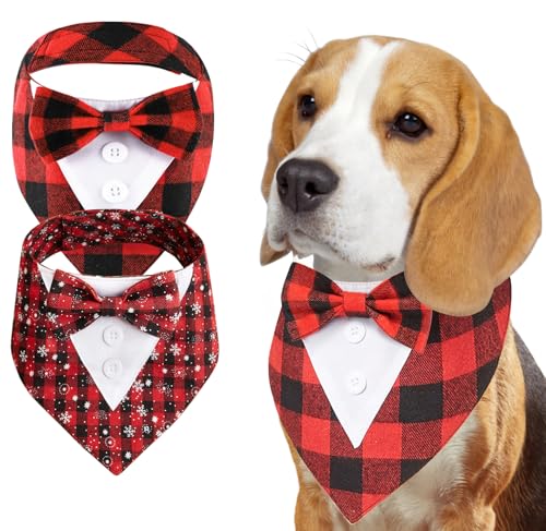 Oslueidy 2PCS Hund Smoking Formelle Hund Bandana, Einstellbare Hund Halsband mit Fliege Geburtstag Hund Kostüm Party Anzug Hund Hochzeit Kleidung Hund Valentines Outfit Cosplay (Rot Rot, L) von Oslueidy