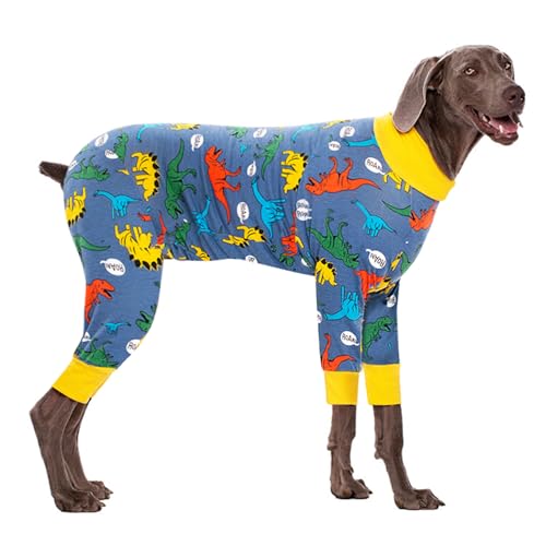 Oslueidy Große Hundekleidung elastischer Haustier-Einteiler schützt Gelenke Anti-Haare Anti-Lecken Wundschutz Haustier Pyjama (BlauGelb, 2XL) von Oslueidy