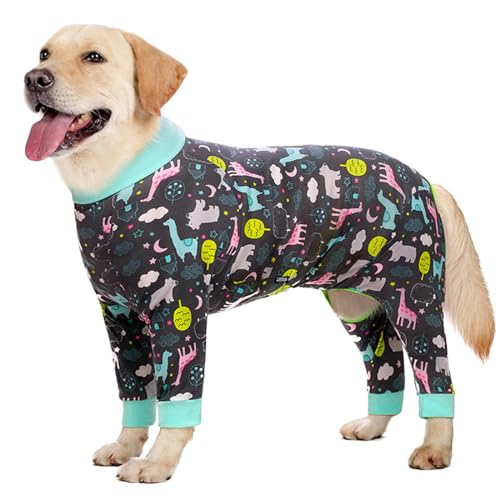 Oslueidy Große Hundekleidung elastischer Haustier-Einteiler schützt Gelenke Anti-Haare Anti-Lecken Wundschutz Haustier Pyjama (Blaugrau, 2XL) von Oslueidy