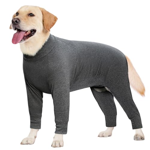 Oslueidy Große Hundekleidung elastischer Haustier-Einteiler schützt Gelenke Anti-Haare Anti-Lecken Wundschutz Haustier Pyjama (Dunkelgrau, 5XL) von Oslueidy