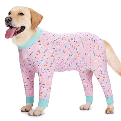 Oslueidy Große Hundekleidung elastischer Haustier-Einteiler schützt Gelenke Anti-Haare Anti-Lecken Wundschutz Haustier Pyjama (Rosa, 2XL) von Oslueidy