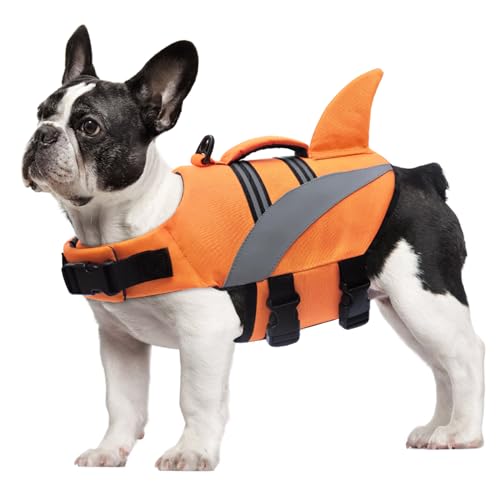 Oslueidy Hund Rettungsweste Hohe Flotation,Hai Hund Rettungsweste Schwimmt Mantel Reflektierende Haustier Sicherheitsweste Badeanzüge Rettungsweste für Schwimmen Bootfahren Surfen Kajak von Oslueidy