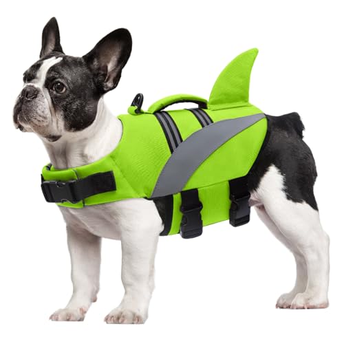 Oslueidy Hund Rettungsweste Hohe Flotation,Hai Hund Rettungsweste Schwimmt Mantel Reflektierende Haustier Sicherheitsweste Badeanzüge Rettungsweste für Schwimmen Bootfahren Surfen Kajak von Oslueidy