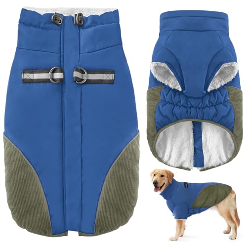 Oslueidy Hunde Winter Jacken Warme Mäntel, Welpen Winddichte Fleece gefütterte Weste, Reflektierende Haustierbekleidung mit Reißverschluss für kleine, mittlere und große Hunde (Blau, L) von Oslueidy