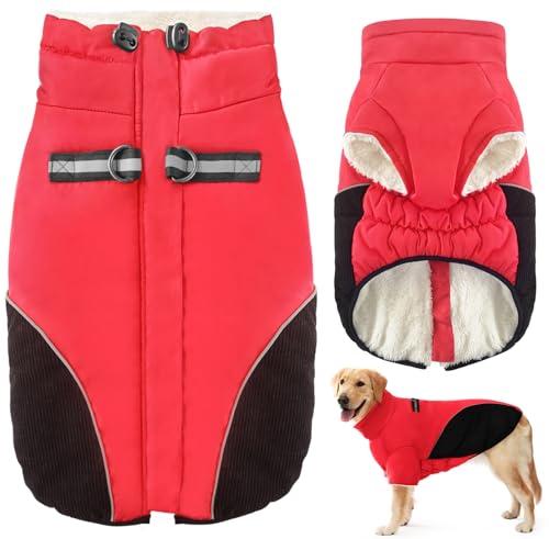 Oslueidy Hunde Winter Jacken Warme Mäntel, Welpen Winddichte Fleece gefütterte Weste, Reflektierende Haustierbekleidung mit Reißverschluss für kleine, mittlere und große Hunde (Rot, XL) von Oslueidy