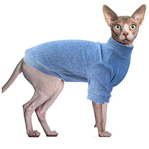 Oslueidy Sphynx Haarlose Katzen Weste Rollkragenpullover, Langärmlige Einteiler Katzenbekleidung Katzenbody, Kätzchen Katzen Pullover Shirts für Sphynx/Cornish Rex/Devon Rex/Peterbald (Blau, L) von Oslueidy