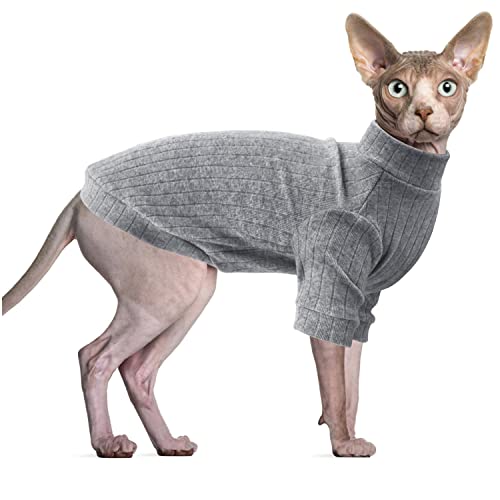 Oslueidy Sphynx Haarlose Katzen Weste Rollkragenpullover, Langärmlige Einteiler Katzenbekleidung Katzenbody, Kätzchen Katzen Pullover Shirts für Sphynx/Cornish Rex/Devon Rex/Peterbald (Grau, L) von Oslueidy