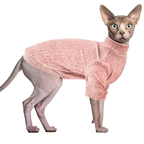 Oslueidy Sphynx Haarlose Katzen Weste Rollkragenpullover, Langärmlige Einteiler Katzenbekleidung Katzenbody, Kätzchen Katzen Pullover Shirts für Sphynx/Cornish Rex/Devon Rex/Peterbald (Rosa, L) von Oslueidy