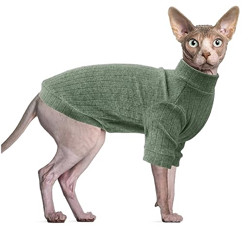 Oslueidy Sphynx Haarlose Katzen Weste Rollkragenpullover, Langärmlige Einteiler Katzenbekleidung Katzenbody Kätzchen Katzen Pullover Shirts für Sphynx Cornish Rex Devon Rex Peterbald (Grün, L) von Oslueidy