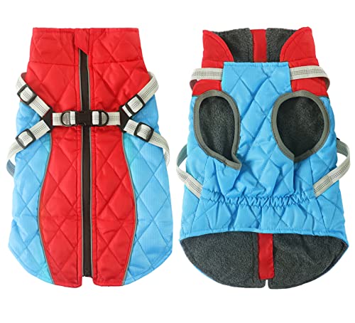 Oslueidy Wasserdichter Hundemantel, Warme Hunde Mantel Winter Hunde Jacke mit Geschirr, Winddichte Hundekleidung Weste Outfit Schneeanzug Haustier Bekleidung für kleine mittlere große Hunde (Rot, S) von Oslueidy