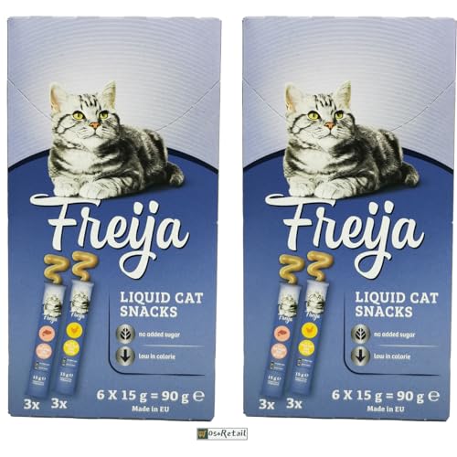 OsoRetail Packung mit 2 x 6 Beutel mit flüssigen Snacks für Katzen | Geschmack Lachs und Hühnchen | Fritteuse | 12 x 15 g von OsoRetail