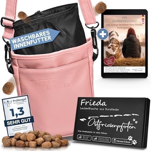 Ostfriesenpfoten® Leckerlibeutel 'Frieda' für Hunde aus hochwertigem Kunstleder - Altrosa Größe M - Futterbeutel mit EasyOpen Einhandmagnetverschluss - Gassitasche für Hunde-Leckerli von Ostfriesenpfoten