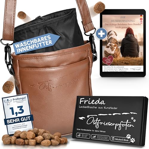 Ostfriesenpfoten® Leckerlibeutel 'Frieda' für Hunde aus hochwertigem Kunstleder - Dunkelbraun Größe M - Futterbeutel mit EasyOpen Einhandmagnetverschluss - Gassitasche für Hunde-Leckerli von Ostfriesenpfoten