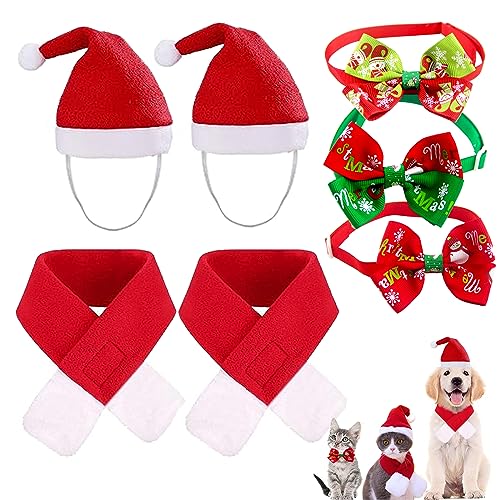 Osuter 7 Stück Weihnachten Katzenkostüm Hundekostüm Set Weihnachten Haustier Hut, Weihnachtskostüm Für Katzen Hunde, Haustier Weihnachtskleidung, Haustier Kostüm Katze Weihnachten von Osuter