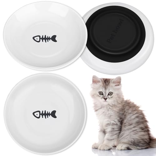 Otauoaea Katzennapf Keramik 3er Set, Futternapf Katze mit Rutschfestem Gummiboden, Fressnapf Katze zur Erleichterung von Whisker-Müdigkeit, Katzen Napf, Katzennäpfe, Futternäpfe für Katzen und Hunde von Otauoaea