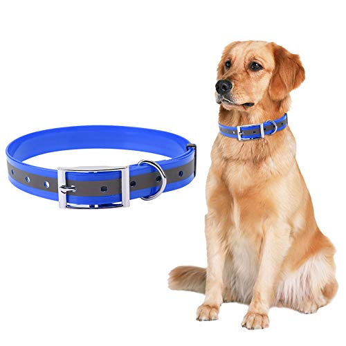 Reflektierendes Hundehalsband – leuchtendes Hundehalsband – reflektierendes Streifendesign – verstellbare Halsbandgröße – wasserdicht – leicht zu reinigendes TPU-Material (Azul) von Otufan