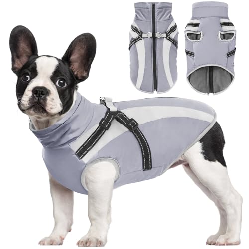 Otunrues Hundemantel, wasserdichte Hundejacke, Winter mit Geschirr, integriert, Rollkragen, reflektierende Hundeweste, warme Haustierkleidung, winddicht, Hunde-Schneeanzug für mittelgroße und große von Otunrues