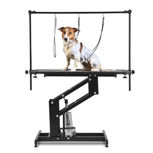 Oudoorsin Hydraulischer Haustier-Hund-Grooming-Tisch für große Hunde, Hochleistungs-Grooming-Tisch mit Verstellbarer Arm-Noose, maximale Kapazität bis zu 150kg, schwarz von Oudoorsin