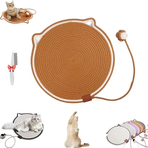 Celery Pets Dual Scratching Pad, Scratching Pads for Indoor Cats, Large Size Cat Bed Cat Scratching Pad with Cat Toy, Cat Scratching mat Natural Cotton Rope Cat Scratching Pad (Brown, A 13.77inch) von Oueet