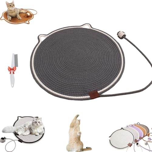 Celery Pets Dual Scratching Pad, Scratching Pads for Indoor Cats, Large Size Cat Bed Cat Scratching Pad with Cat Toy, Cat Scratching mat Natural Cotton Rope Cat Scratching Pad (Gray, A 13.77inch) von Oueet