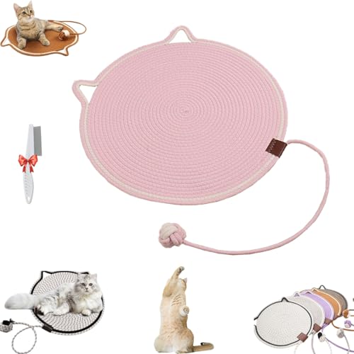 Celery Pets Dual Scratching Pad, Scratching Pads for Indoor Cats, Large Size Cat Bed Cat Scratching Pad with Cat Toy, Cat Scratching mat Natural Cotton Rope Cat Scratching Pad (Pink, A 13.77inch) von Oueet