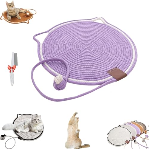 Celery Pets Dual Scratching Pad, Scratching Pads for Indoor Cats, Large Size Cat Bed Cat Scratching Pad with Cat Toy, Cat Scratching mat Natural Cotton Rope Cat Scratching Pad (Purple, A 13.77inch) von Oueet