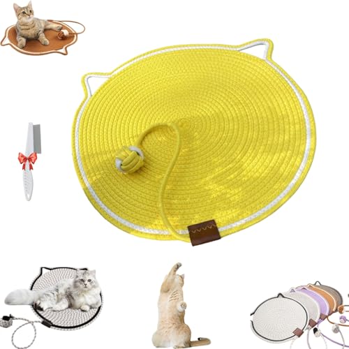 Celery Pets Dual Scratching Pad, Scratching Pads for Indoor Cats, Large Size Cat Bed Cat Scratching Pad with Cat Toy, Cat Scratching mat Natural Cotton Rope Cat Scratching Pad (Yellow, A 13.77inch) von Oueet