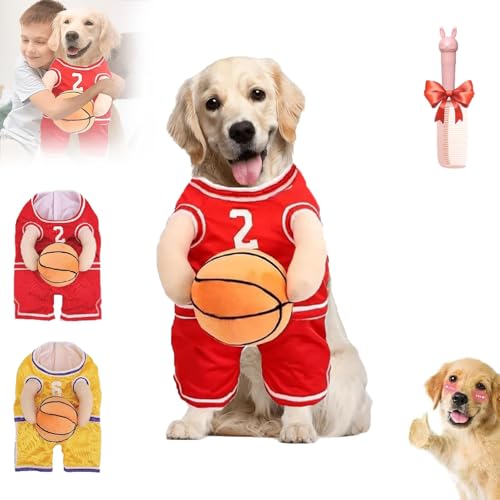 Dog Basketball Costume, Dog Basketball Halloween Costume, Dog Dribbling Basketball Costume with Ball, Funny Sports Outfit Cosplay Clothes for Dog (Red, Large) von Oueet